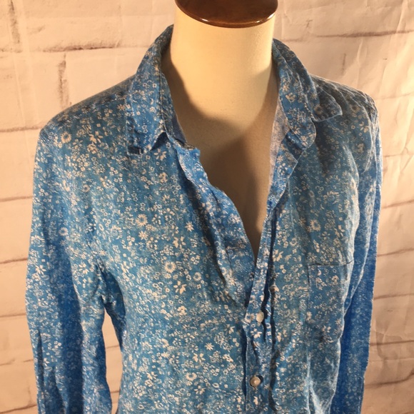 Frank & Eileen Barry Linen Blue Floral Shirt - Picture 4 of 9